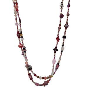 Boho Beaded Necklace Multi Strand Mixed Gemstones Glass Beads Fashion Jewelry